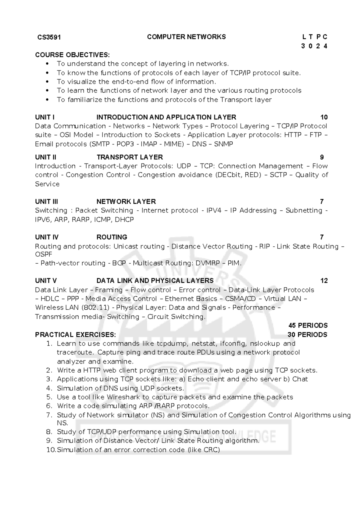 CS3591 Computer Networksl Syllabus - CS3591 COMPUTER NETWORKS L T P C 3 ...