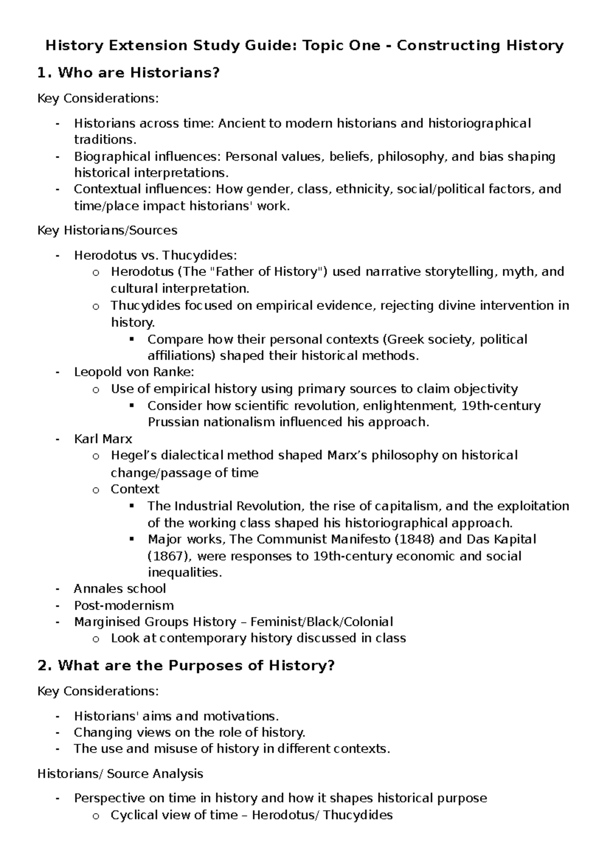 History Extension Study Guide: Key Concepts in Constructing History ...