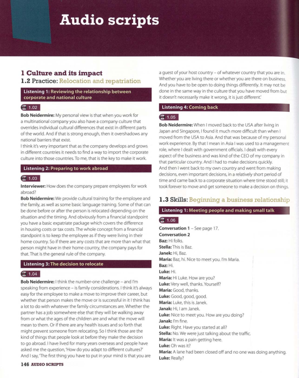 Audio Scripts 1: Culture and Its Impact on Relocation and Repatriation ...