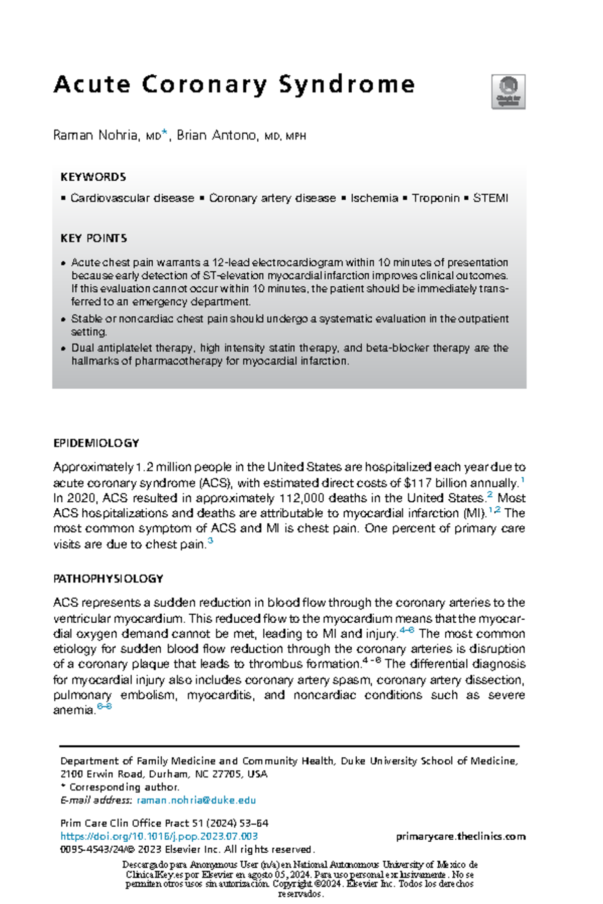 Acute Coronary Syndrome Overview: Key Points and Management (FMD 101 ...