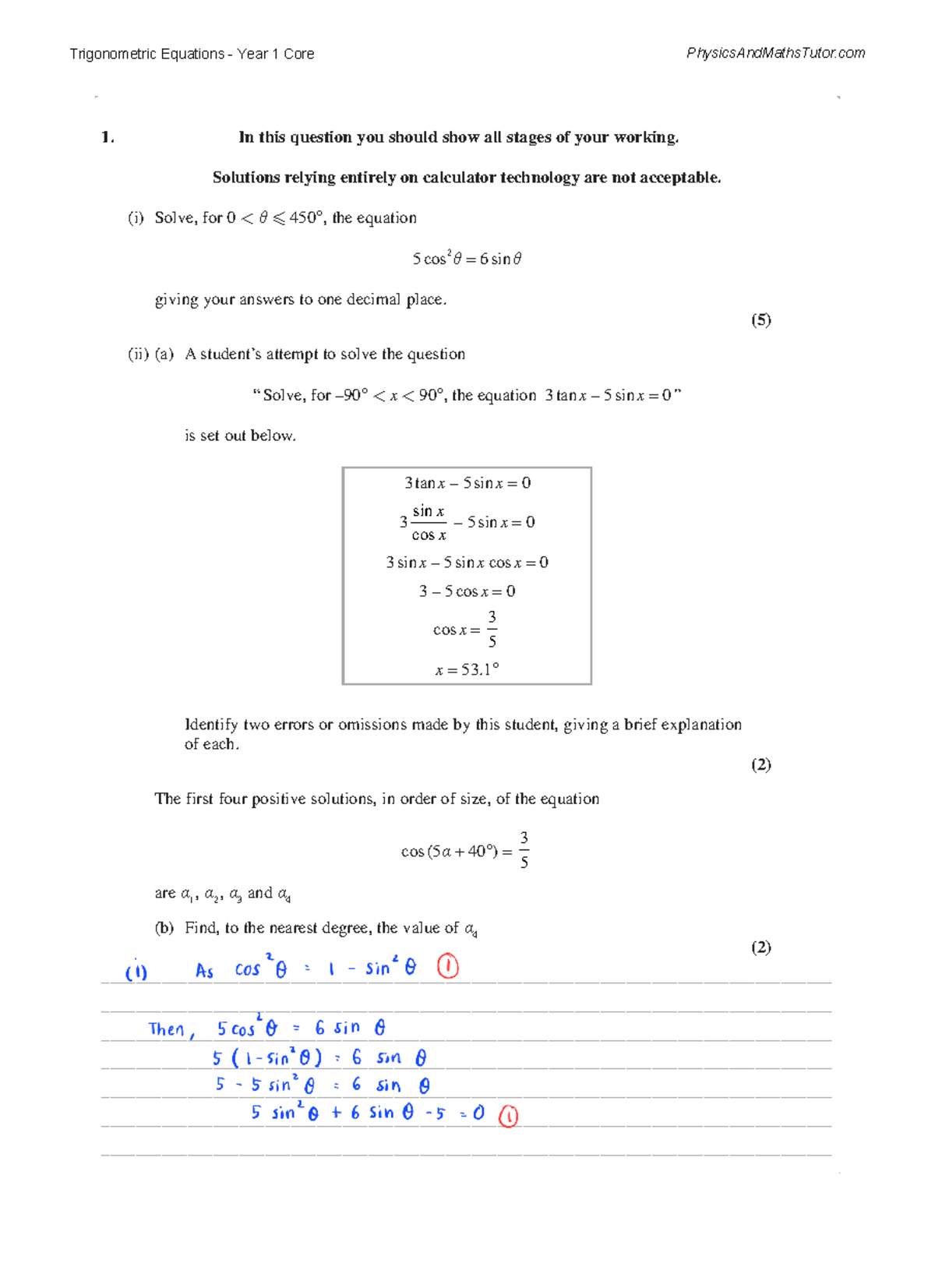 Trigonometric Equations Year 1 Core MA Study Guide - Studocu