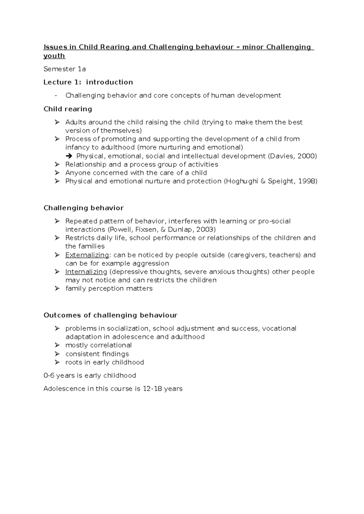 Child Rearing & Challenging Behavior: Lecture Notes for PSY 2201 ...