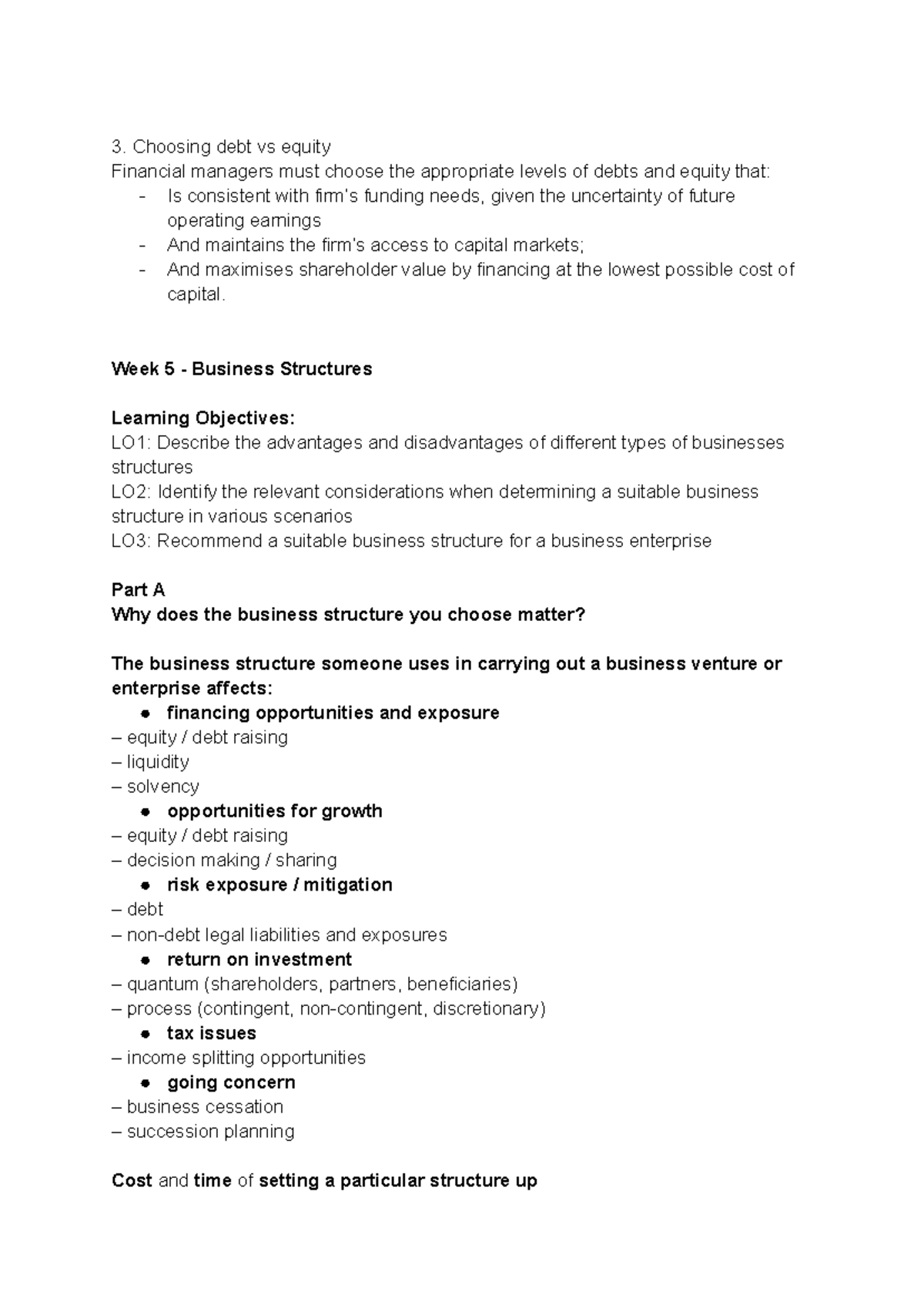 B114 Week 4: Debt vs Equity in Business Structures and Fiduciary Duties ...