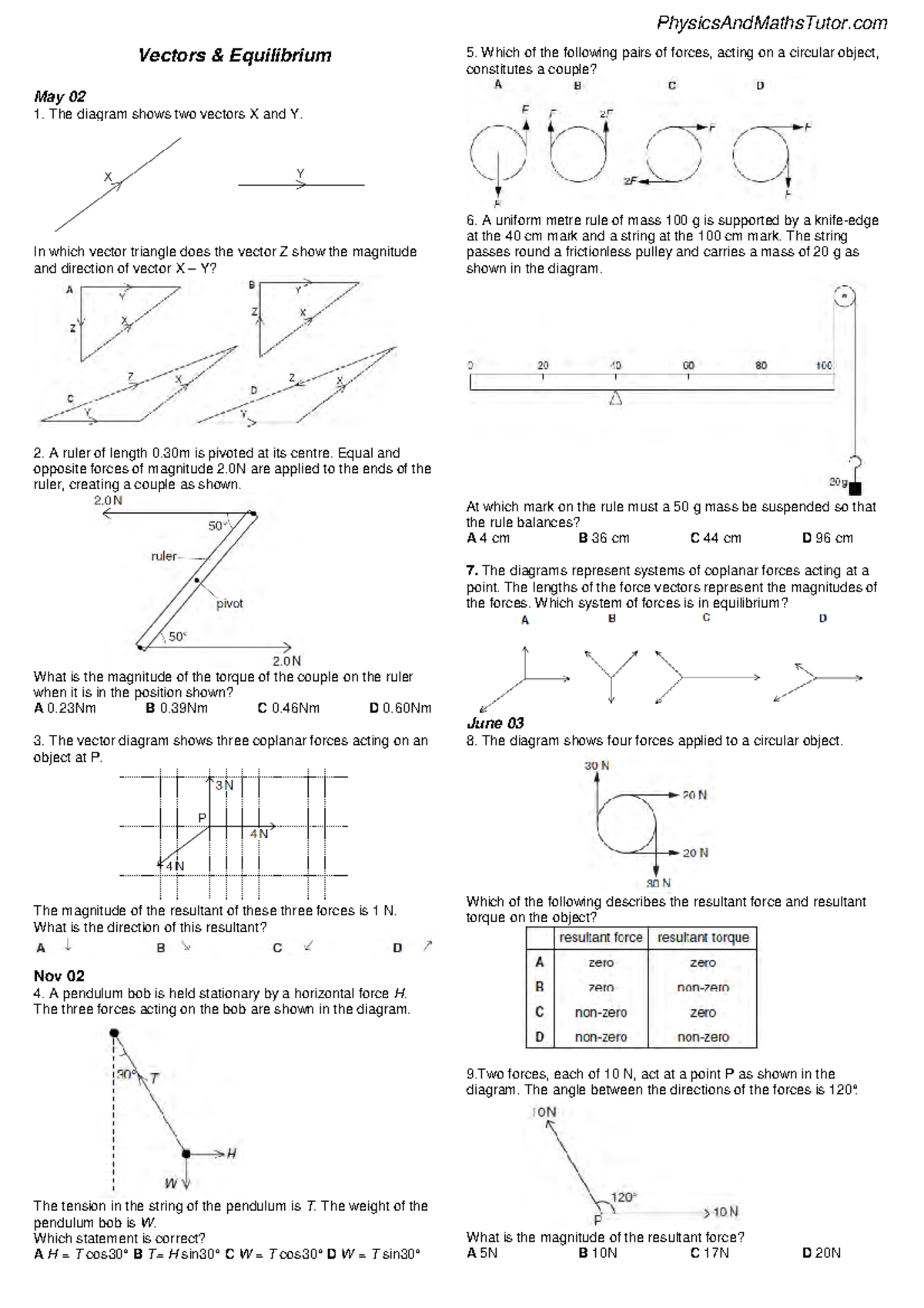 PhysicsAndMathsTutor.com Equilibrium and Vectors Study Guide - Studocu