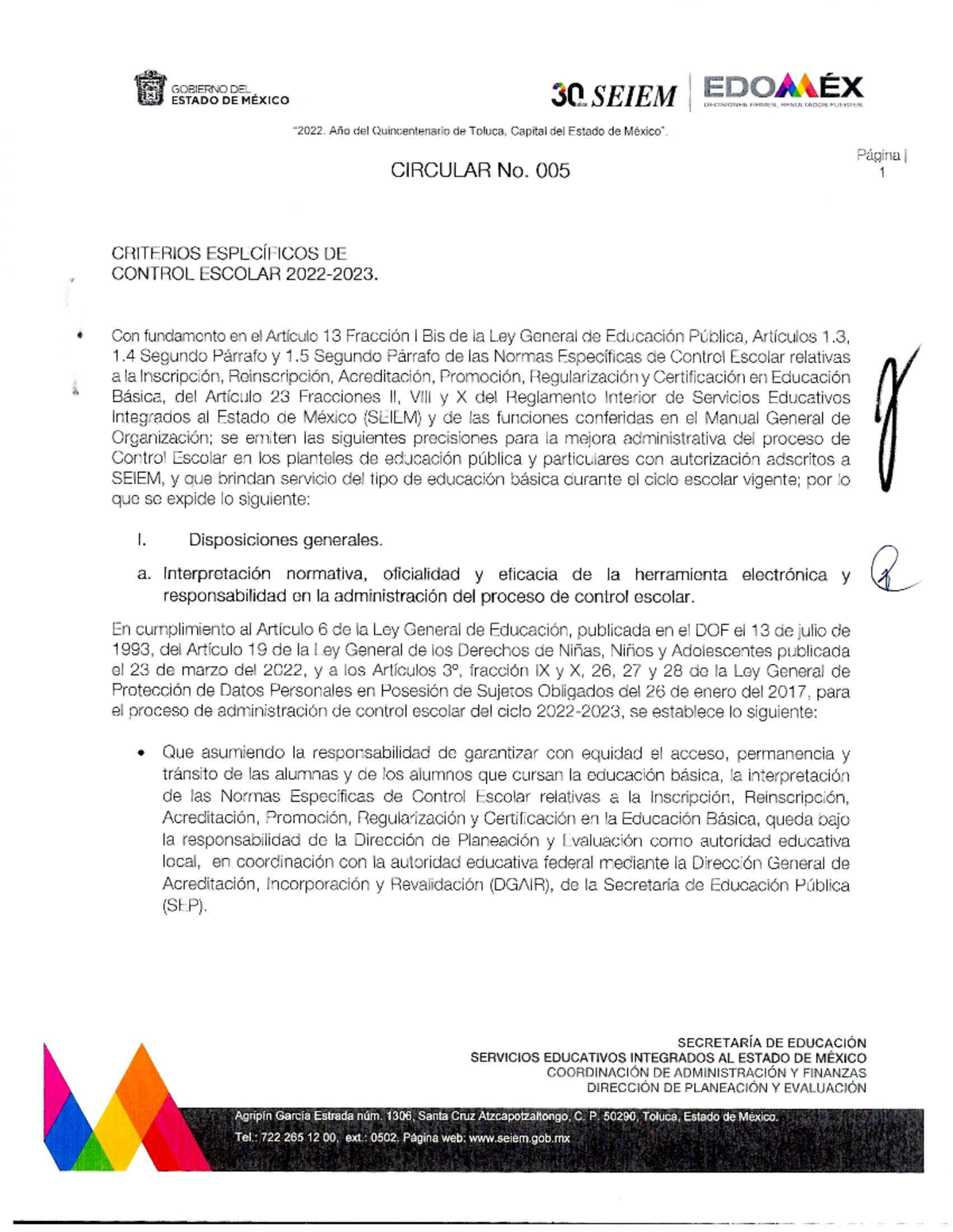 Circular No. 005: Criterios de Control Escolar SEIEM EDOMÉX - Studocu