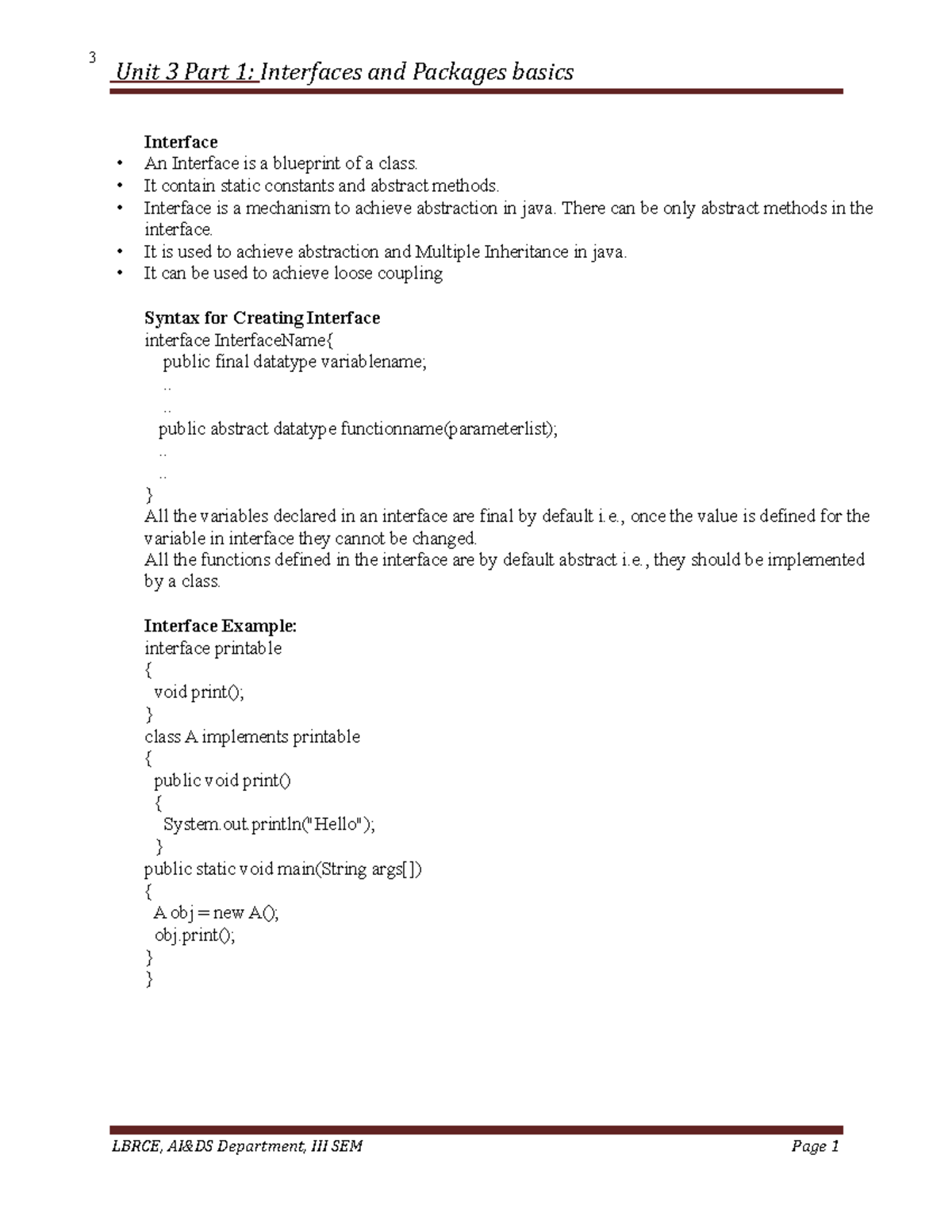 OOP Through Java - Unit 3 Part-1: Interfaces & Packages Essentials ...