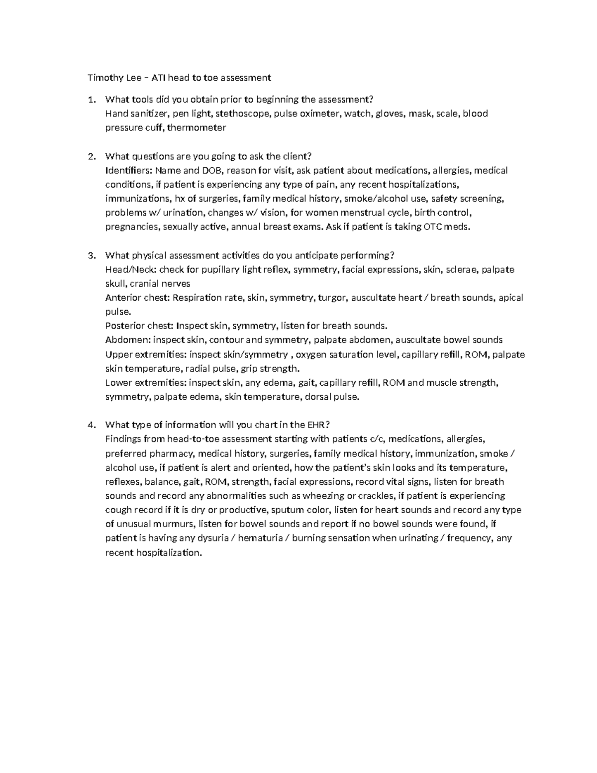 ATI Head-to-Toe Assessment Guide by Timothy Lee - Studocu