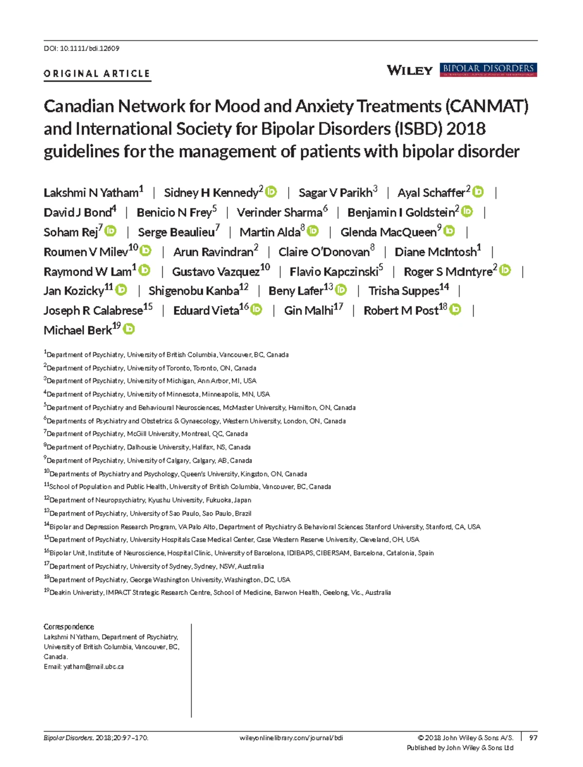 CANMAT/ISBD Guidelines for Managing Mixed Presentations in BD (2021 ...