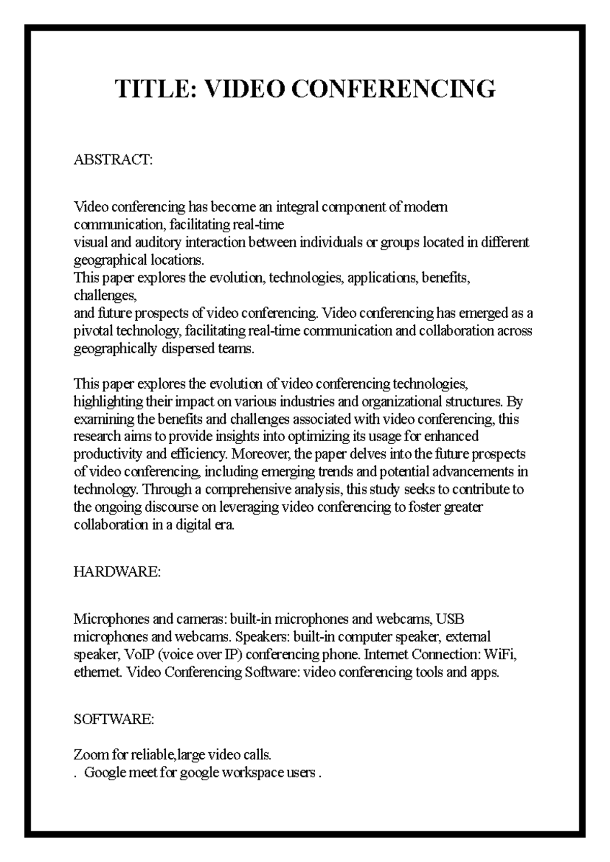 1715941488432 Phase 2 - Nothing - TITLE: VIDEO CONFERENCING ABSTRACT ...