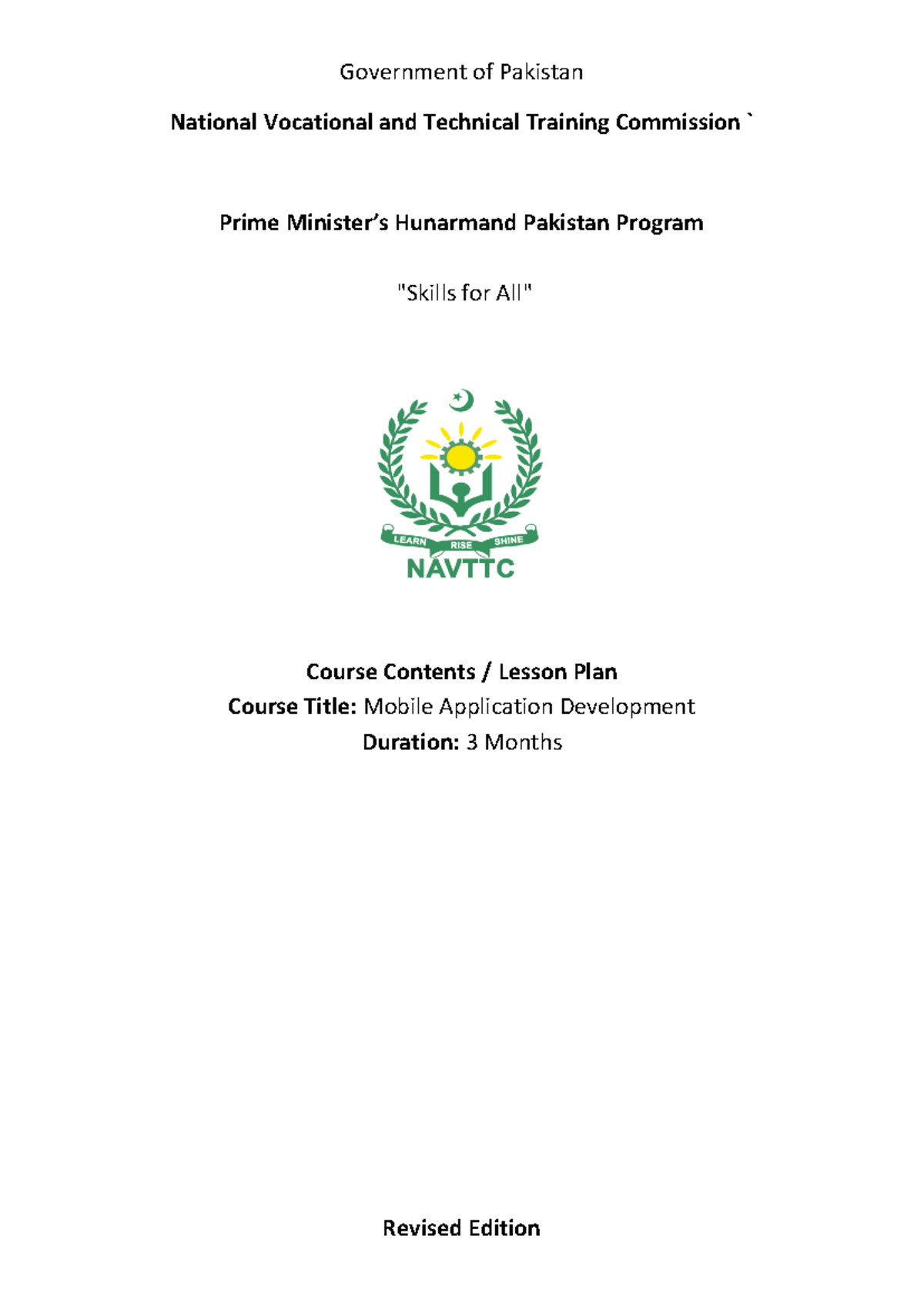 Mobile Application Development Course Plan (3 Months) - Studocu