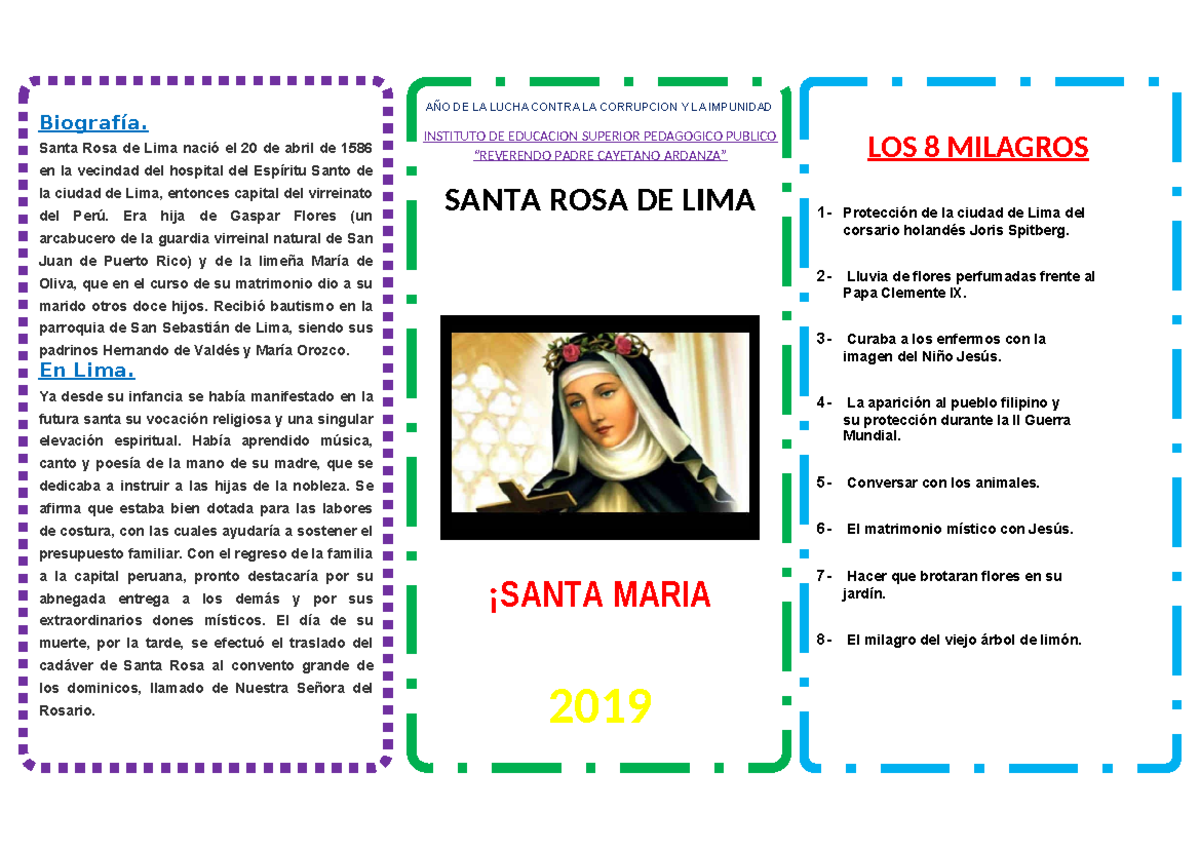 Tríptico sobre Santa Rosa de Lima - Biografía y Milagros - Studocu