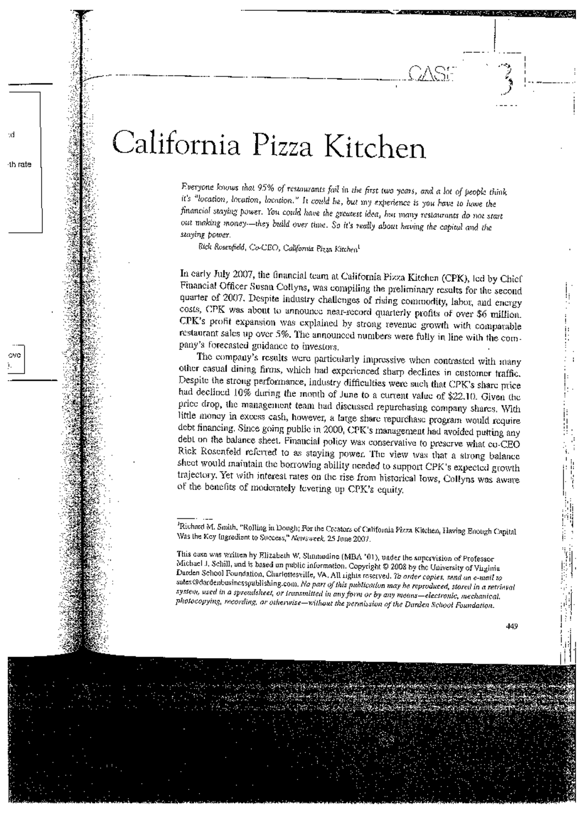 Case Study: Financial Strategies of California Pizza Kitchen (260111 ...