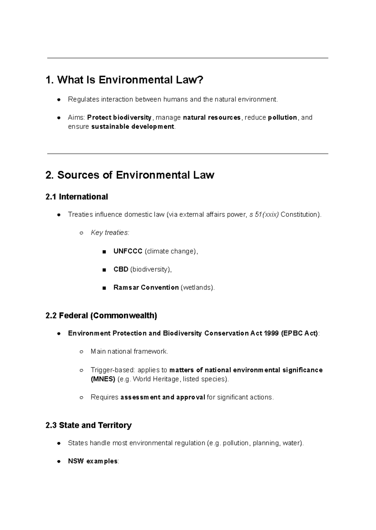 Environmental Law Overview: Key Concepts and Legislation (ENV101) - Studocu