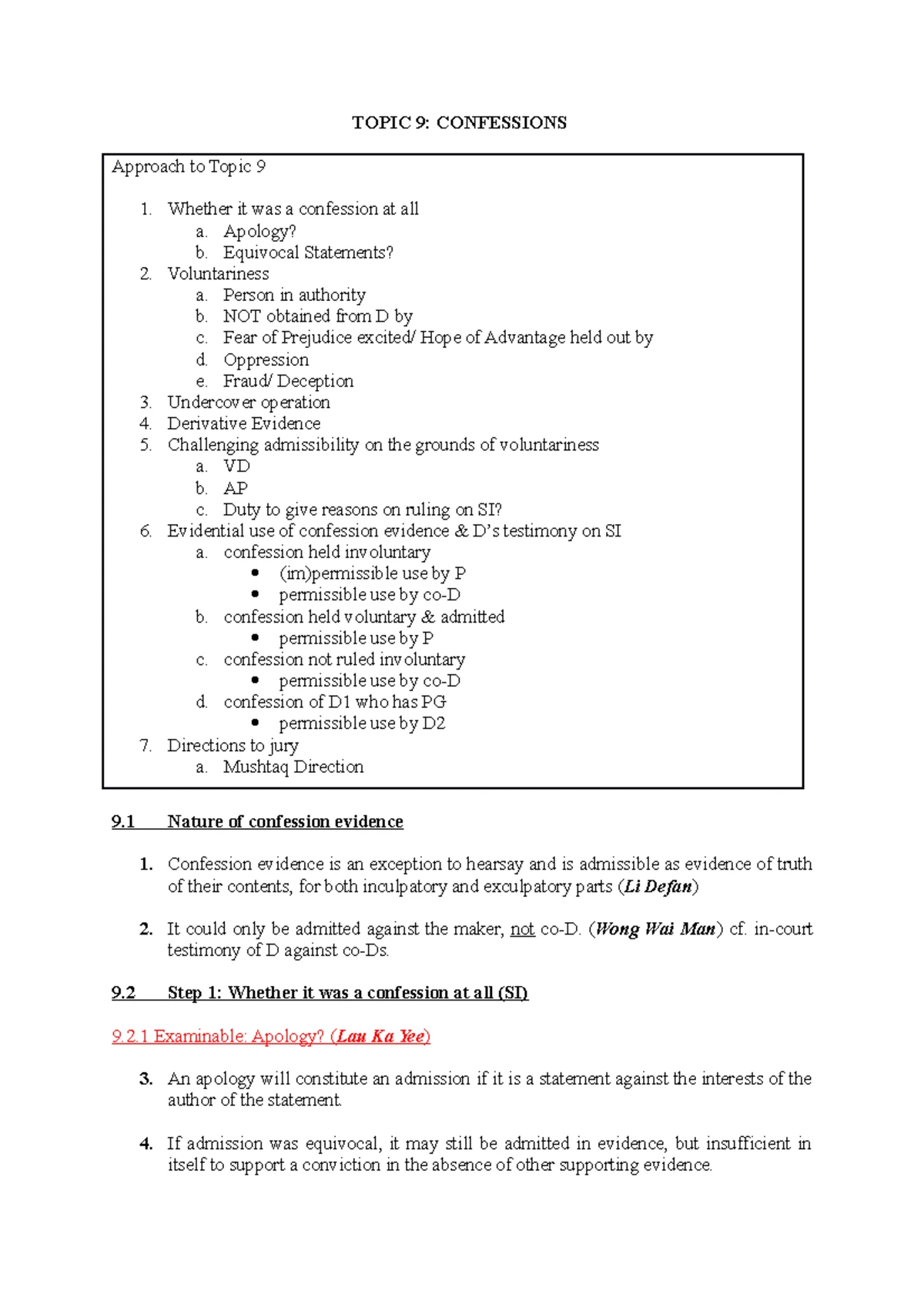 Topics 1 & 2 - tutorial questions - LW4616 and LW5616 Law of Evidence ...