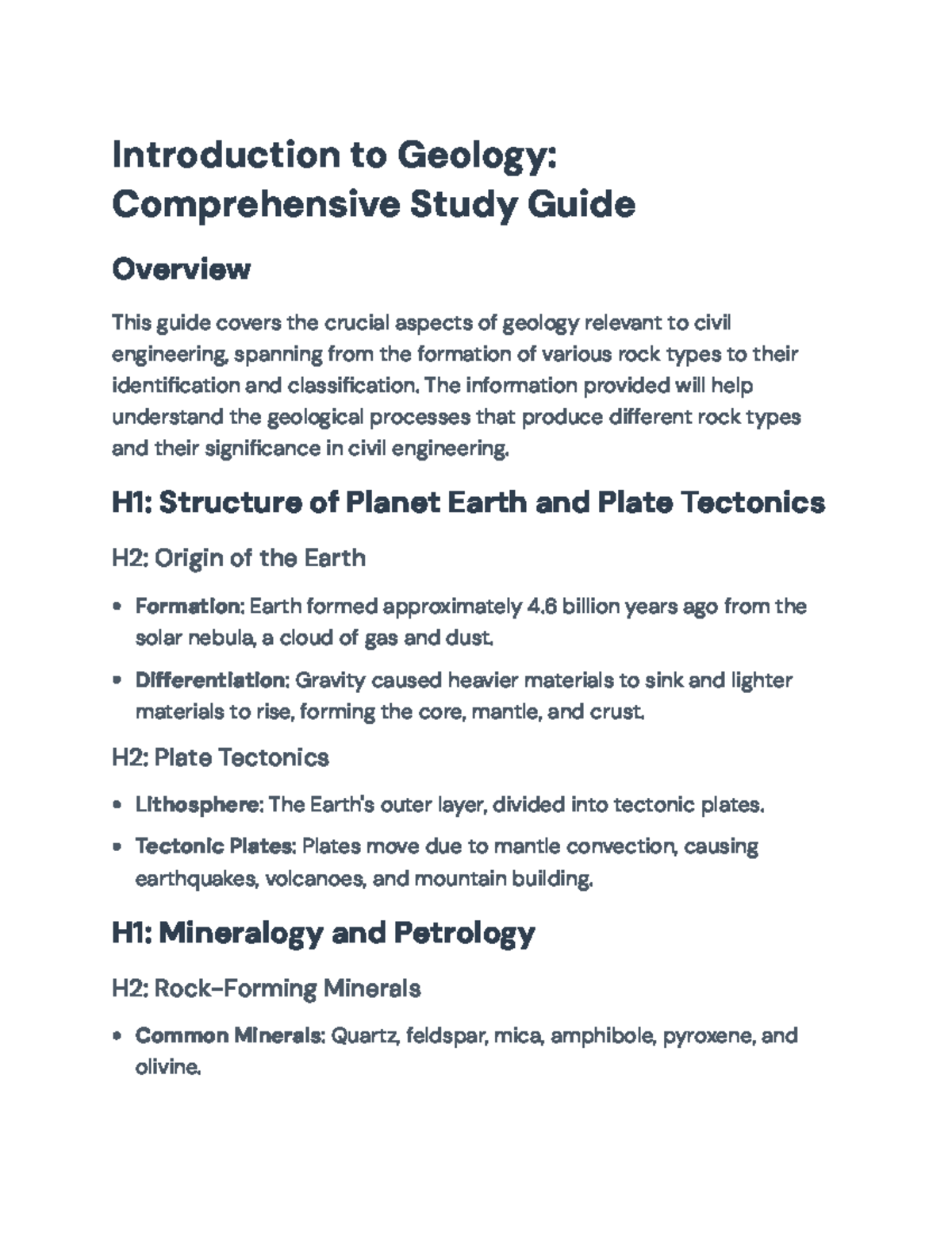 Civil Engineering Geology Study Guide: Key Concepts and Applications ...