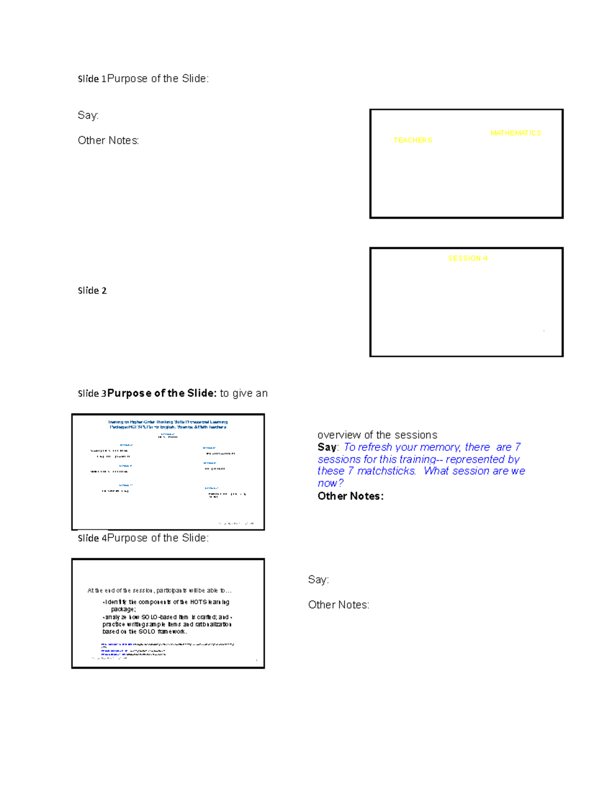 Training on Higher-Order Thinking Skills (HOTS) for Math: Session 4 ...