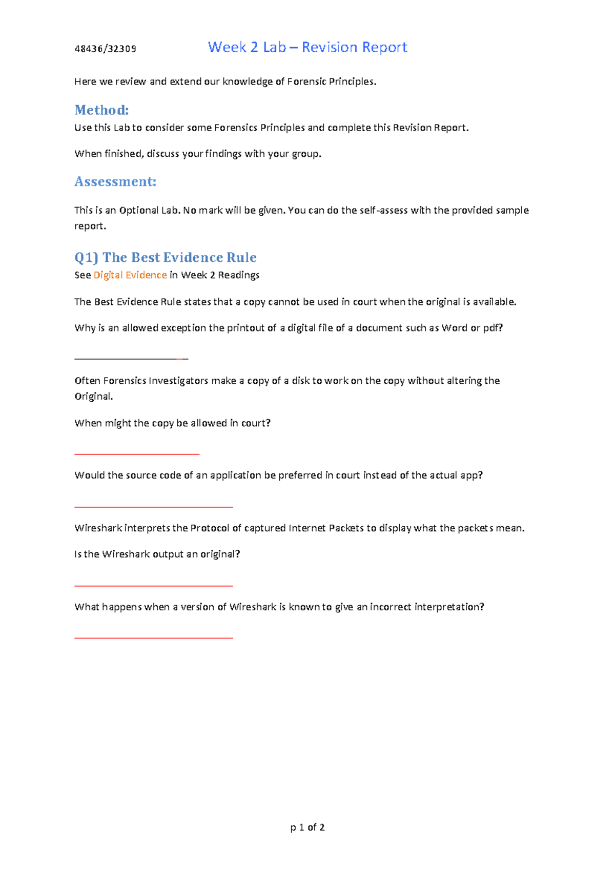 Week 2 Revision report - 48436/ 32309 Week 2 Lab – Revision Report p 1 ...