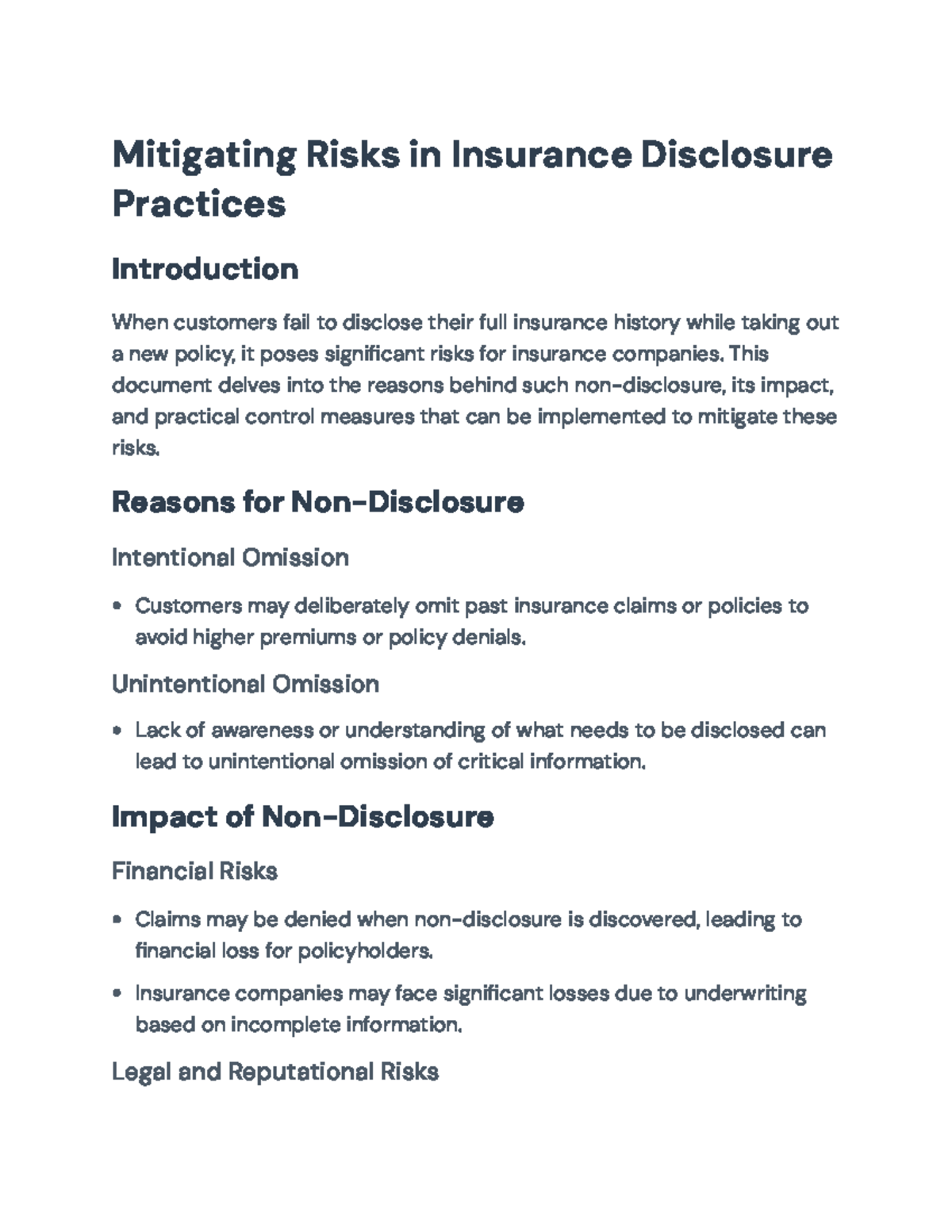 Mitigating Risks in Insurance Non-Disclosure: Strategies and Practices ...