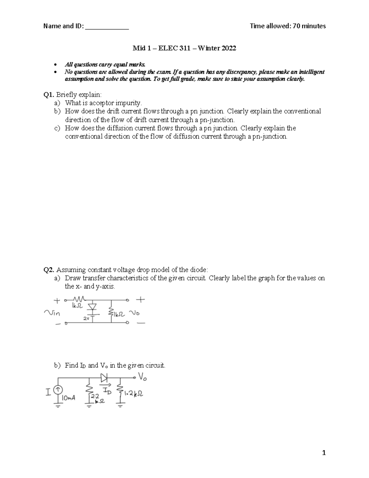ELEC 311 - Winter 2022 Midterm 1 Exam with Farrah Fayyaz - Studocu