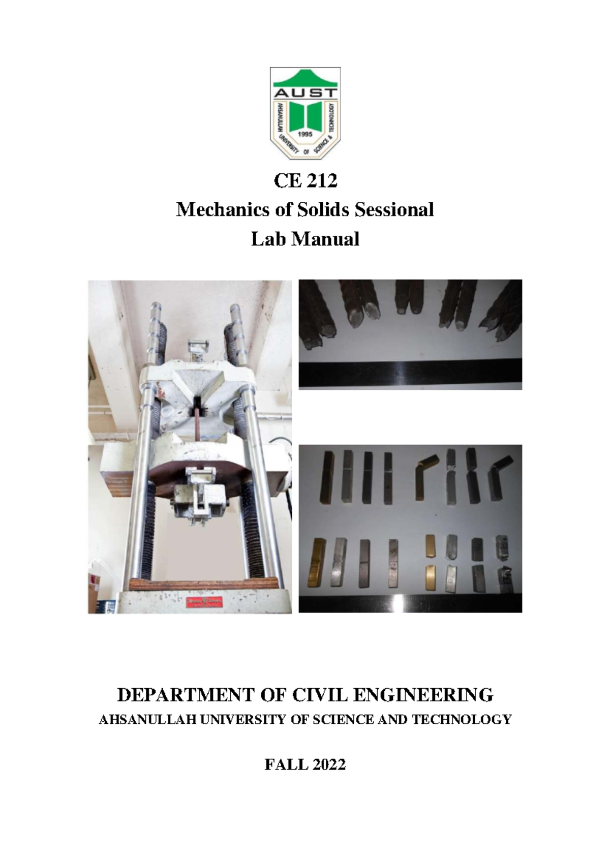 CE 212 Mechanics of Solids Sessional Lab Manual - Fall 2022 - Studocu