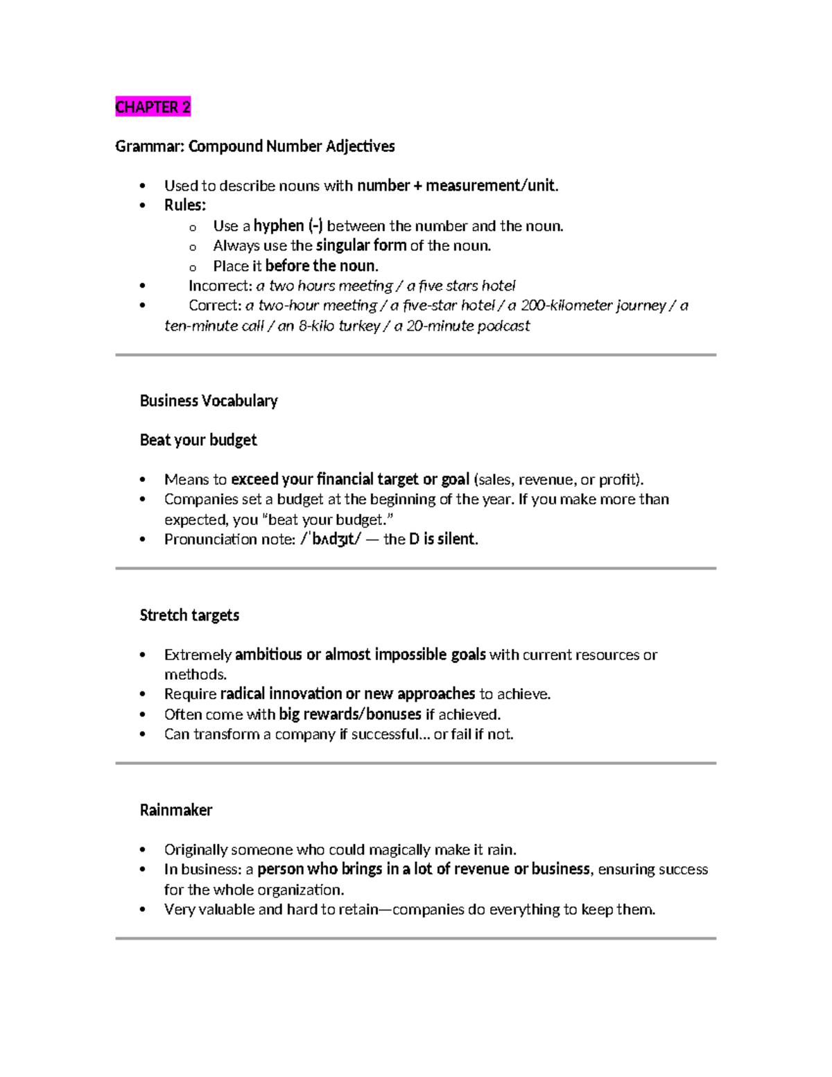 BUS 101: CHAPTER 2 & 3 Grammar and Business Vocabulary Notes - Studocu