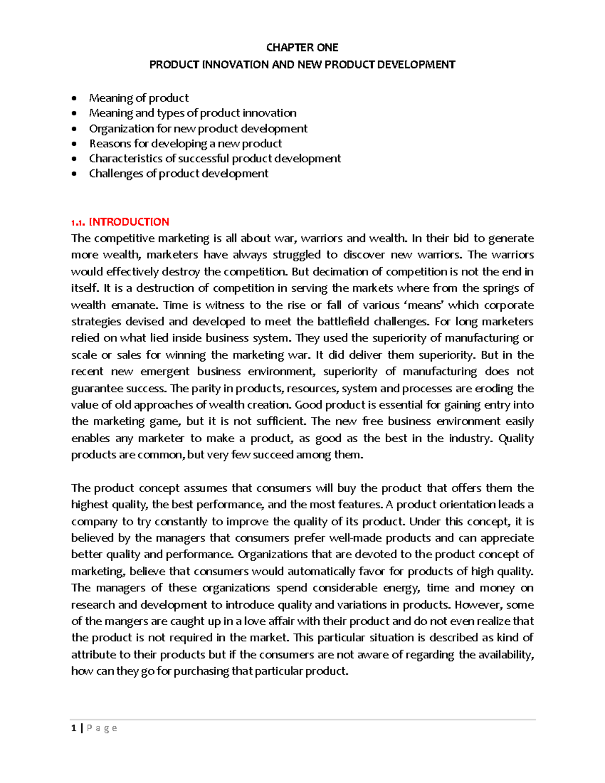 Chapter 1 - Product Innovation & Development Analysis - Studocu