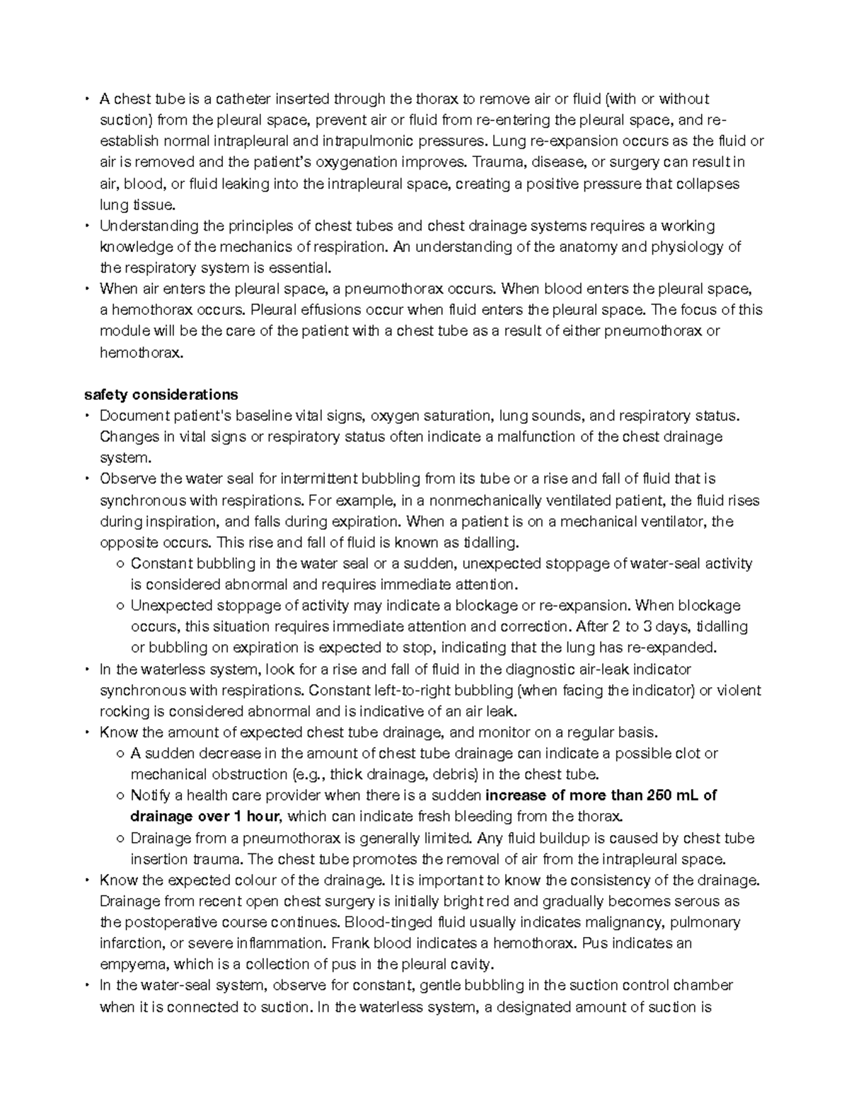 Chest Tubes - Comprehensive Lab Notes for Nursing (NUR 315) - Studocu