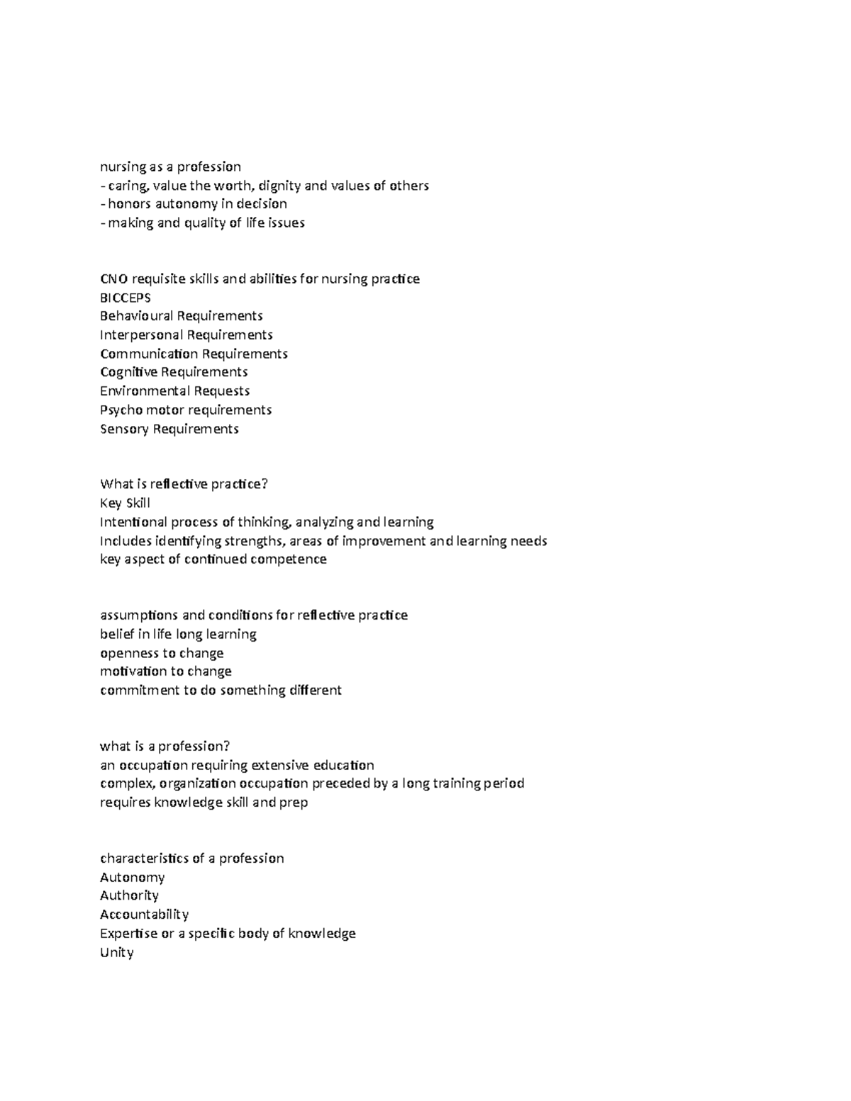 CNO 301 Lecture Notes: Development of Self-Study in Nursing Practice ...