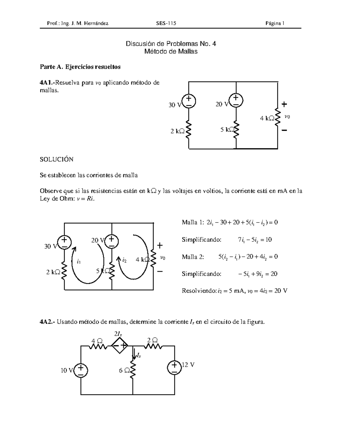 Ejercicios Resueltos y Problemas del Método de Mallas - SES115 - Document Preview