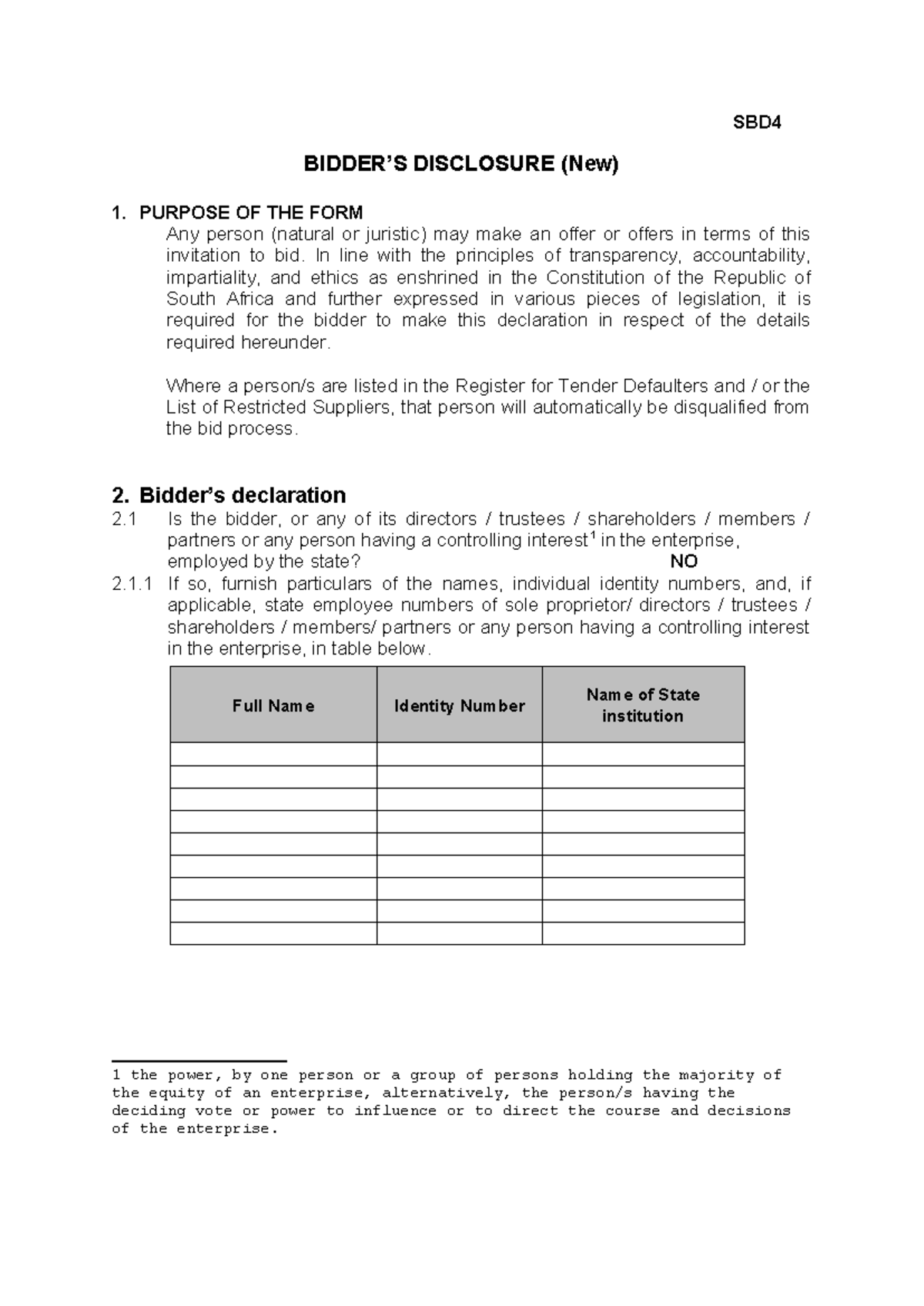 SBD 4 (11) Bidder’s Disclosure Form for Tender Submission - Studocu