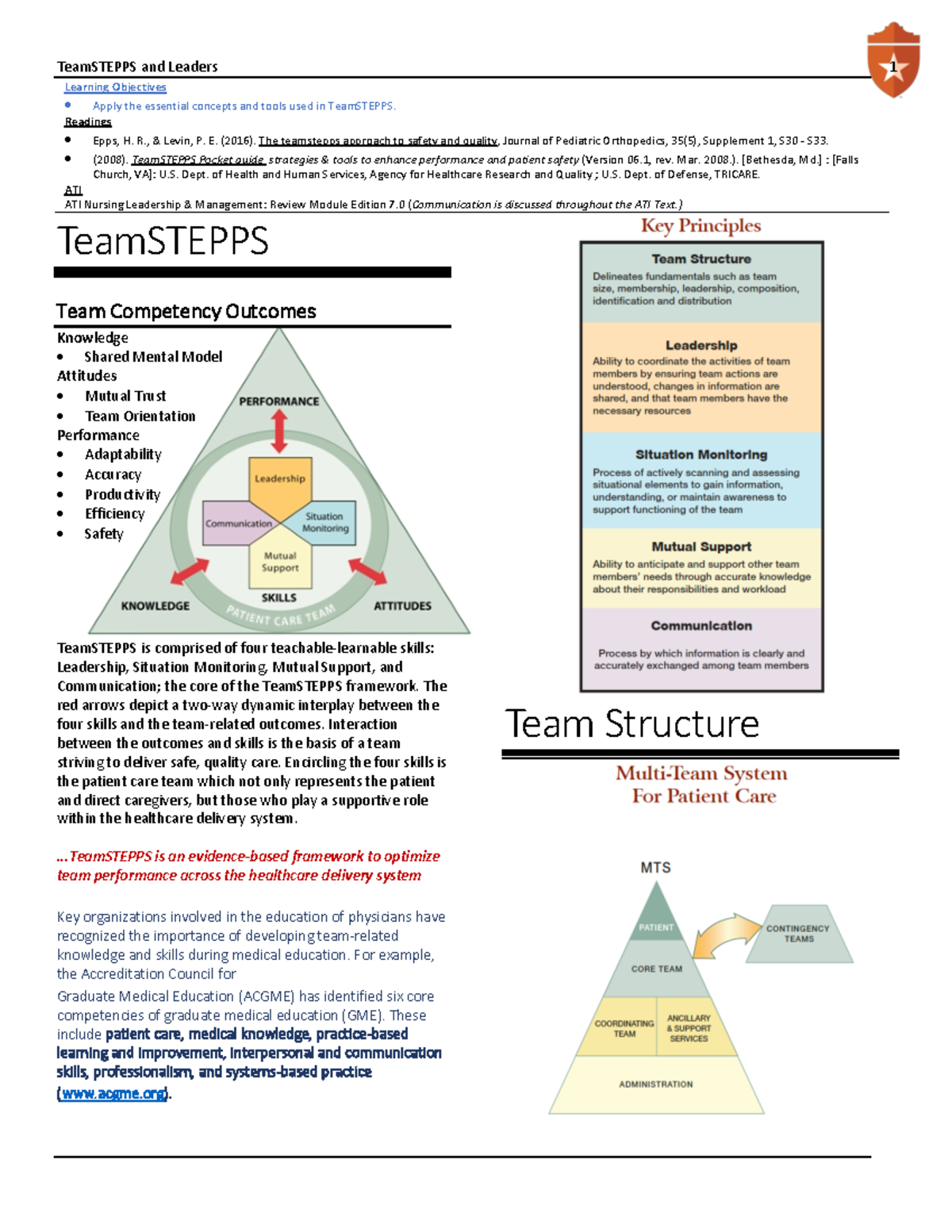Team Stepps and Leaders - TeamSTEPPS Team Competency Outcomes Knowledge ...