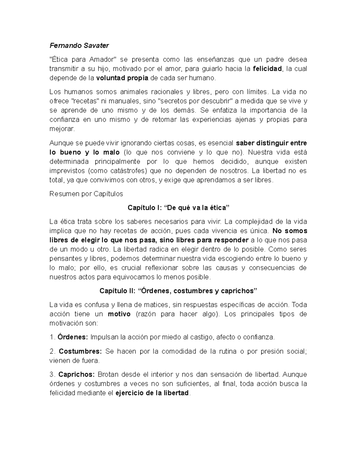 Resumen de los Capítulos de Fernando Savater - Ética y Libertad - Studocu