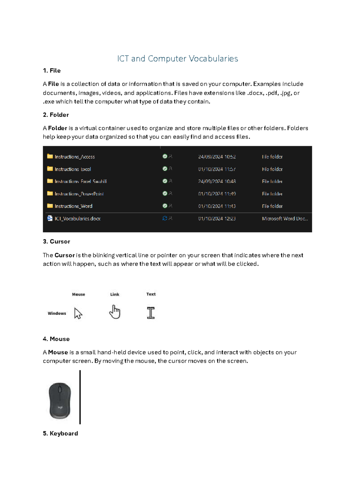 ICT and Computer Vocabularies: Definitions and Summaries - Studocu