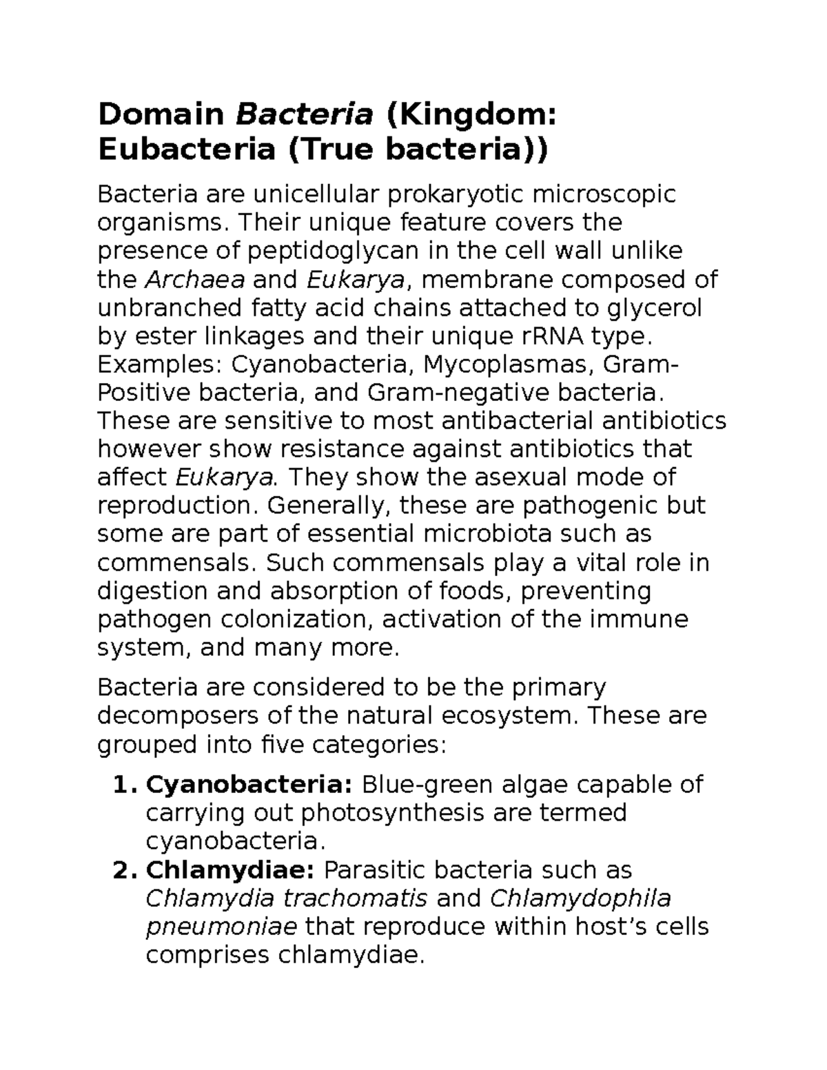 Bio 24 - Lecture Notes on Domain Bacteria and Eubacteria - Studocu