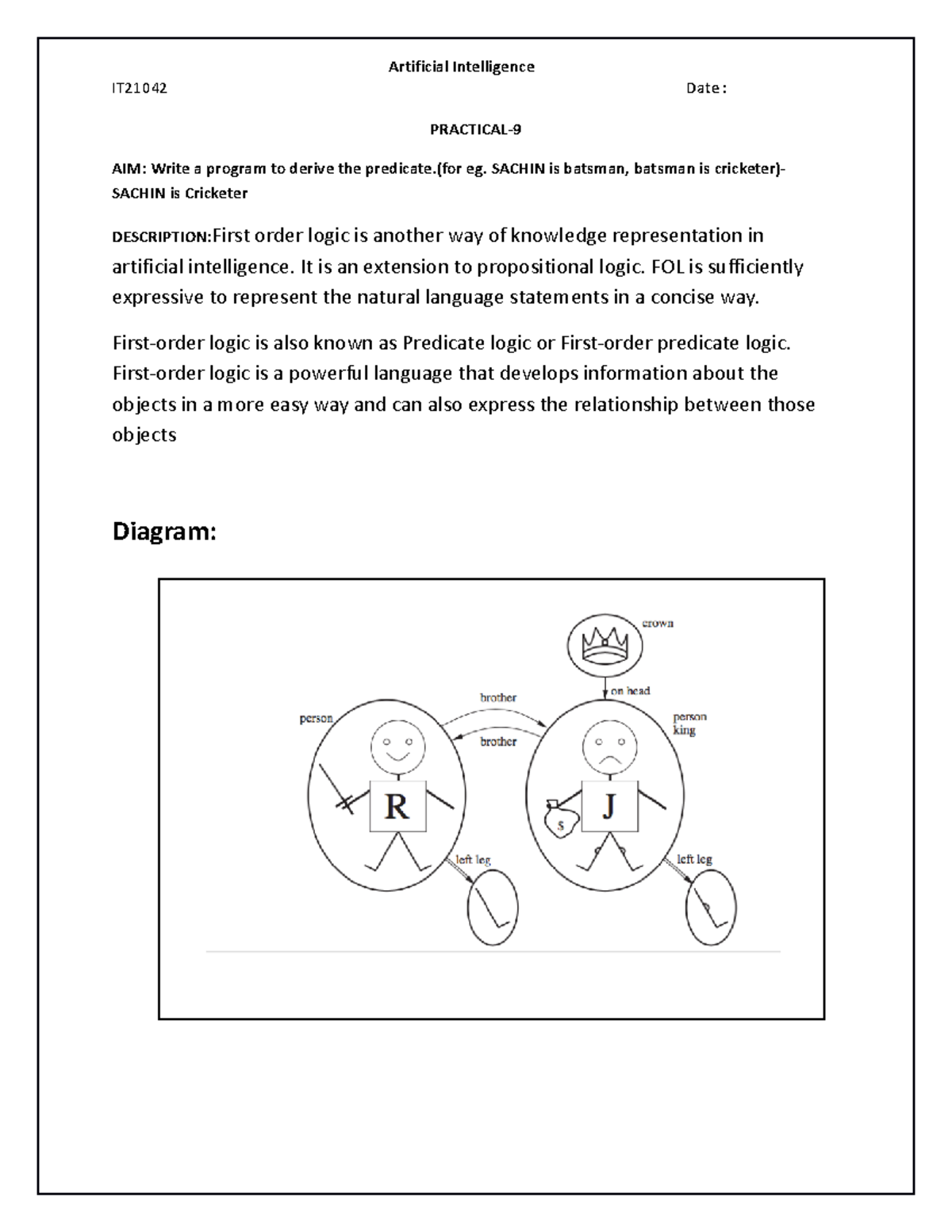 Mumsad 9,10 - IT21042 Date : PRACTICAL- AIM: Write a program to derive ...
