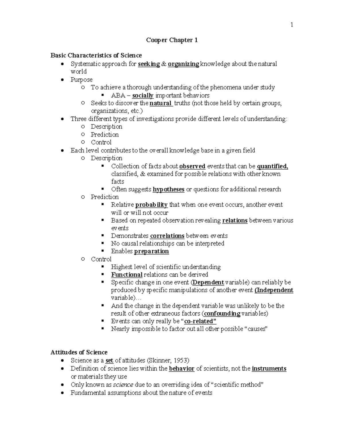 Applied Behavior Analysis (ABA) Key Concepts: Cooper Chapters 1-3 ...