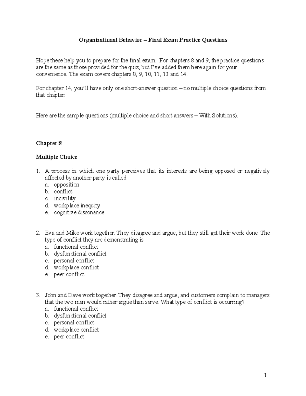 Organizational Behavior OB Final Exam Practice Questions and Solutions ...