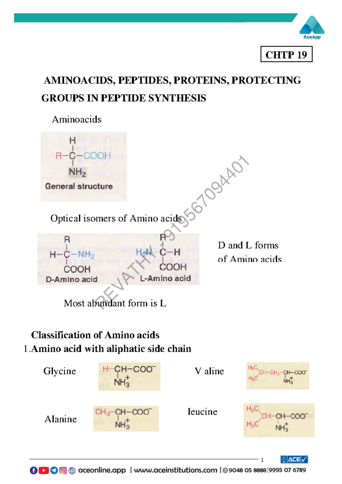 Peptide Synthesis - CHTP 19 Lecture Notes on Amino Acids and Properties ...