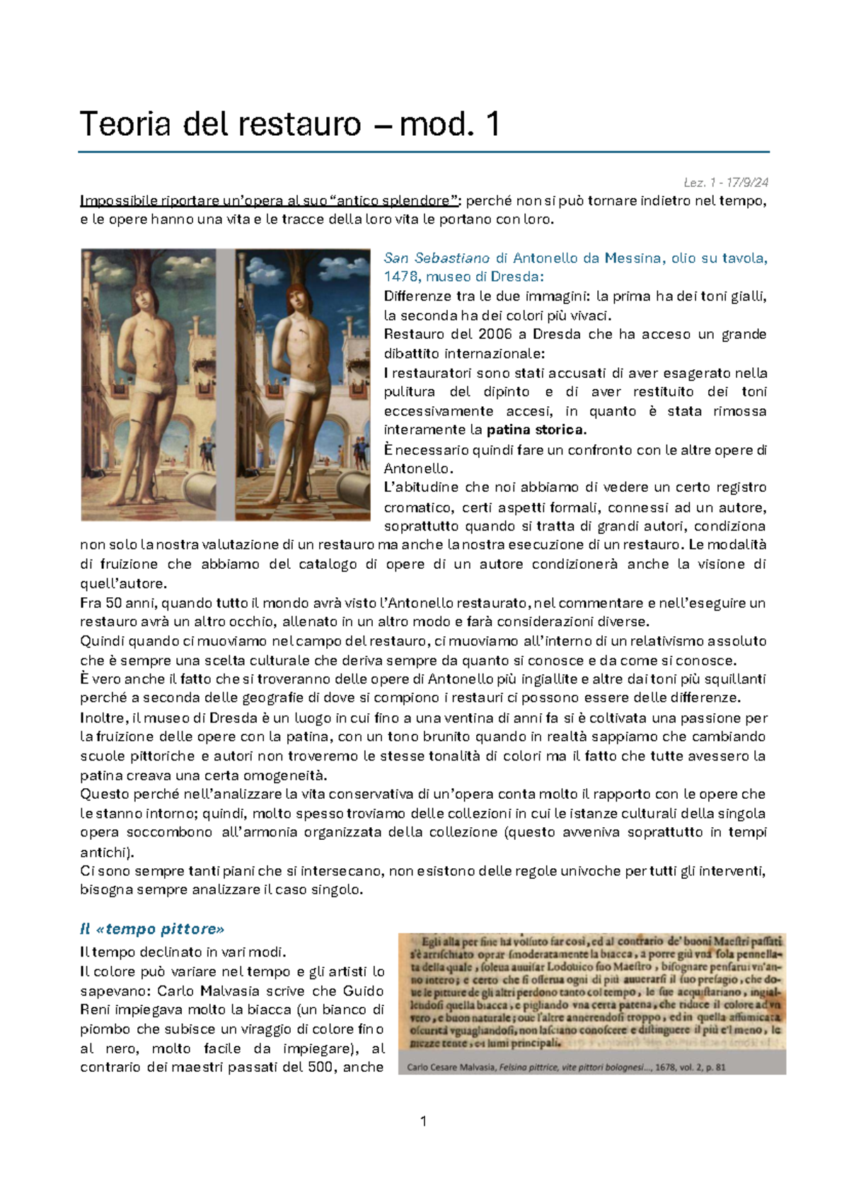 Teoria del Restauro Mod. 1 - Lezione 1: Analisi e Pratiche di Restauro ...