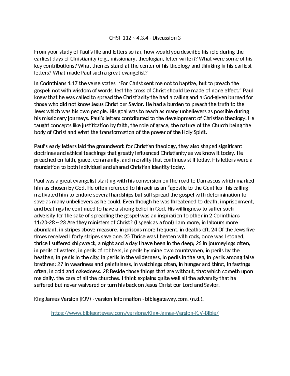 CHST 112 ~ 4.3.4 - Paul's Role as an Evangelist and Theologian - Studocu