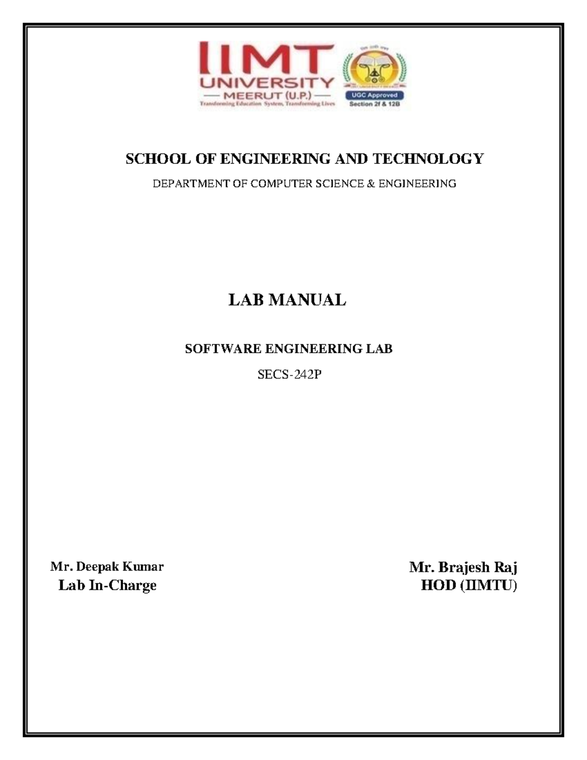 LAB Manual - SCHOOL OF ENGINEERING AND TECHNOLOGY DEPARTMENT OF ...