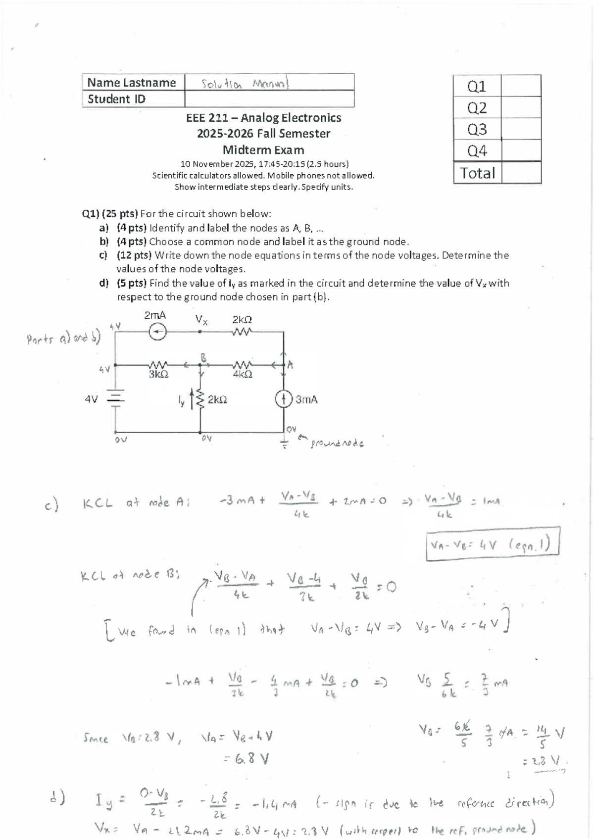 Analog Electronics 1D Midterm Exam Solutions - Fall 2025 - Studocu
