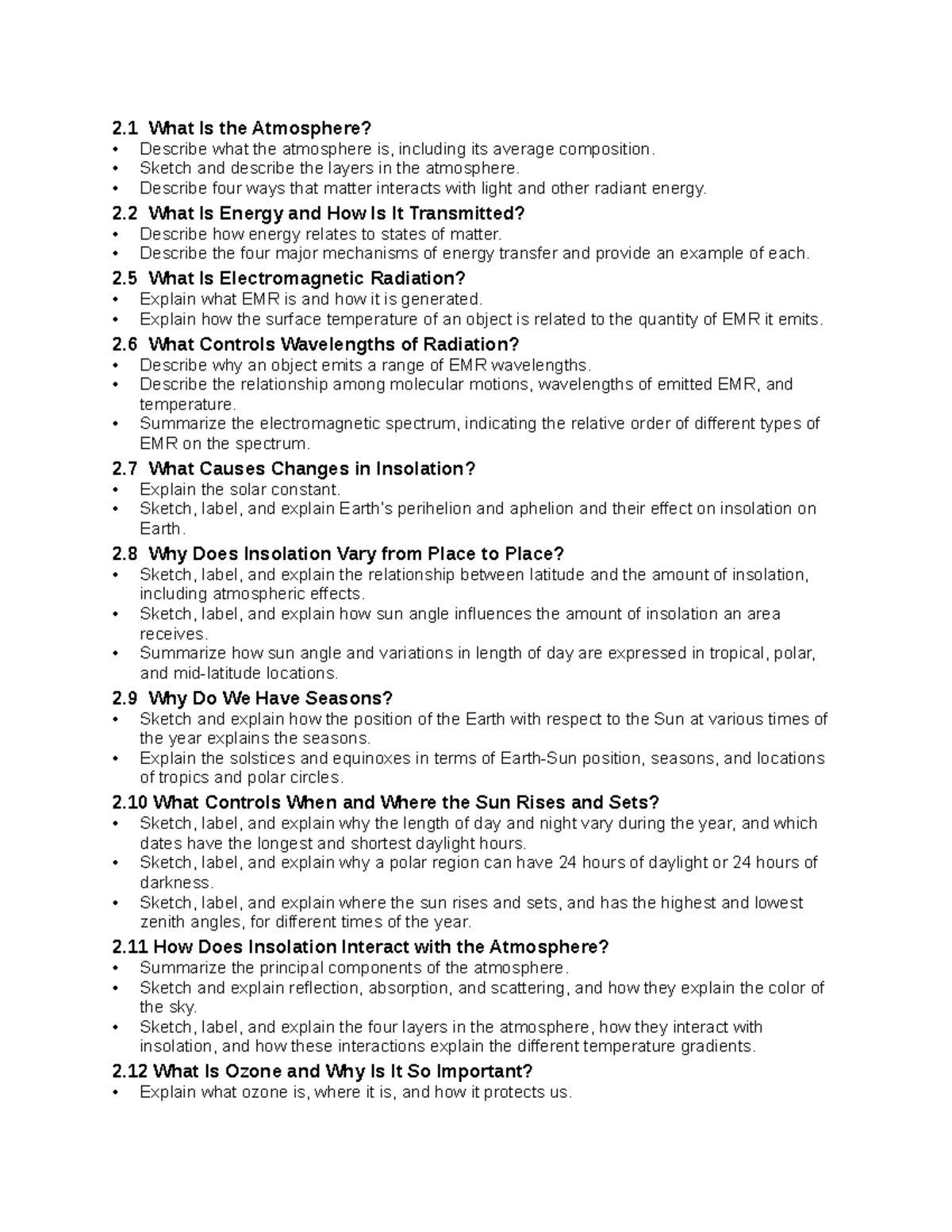 Study Guide for Chapter 2 - 2 What Is the Atmosphere? Describe what the ...