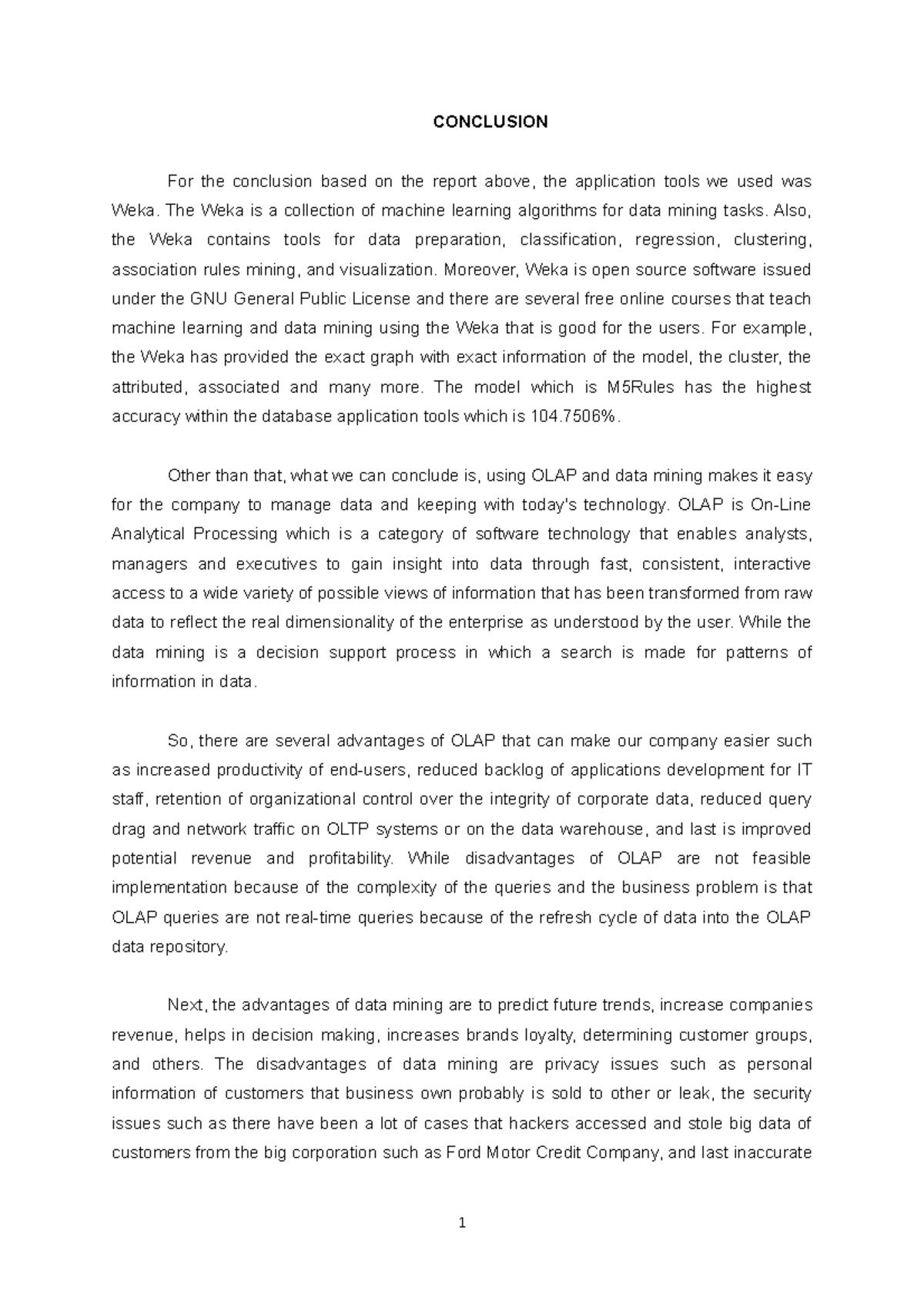 Data Mining & OLAP Conclusion: Insights from Weka Analysis - Studocu