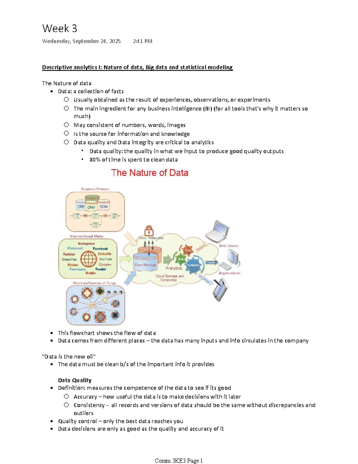 Comm 3KE3 Week 3 Notes: Descriptive Analytics & Big Data Insights - Studocu
