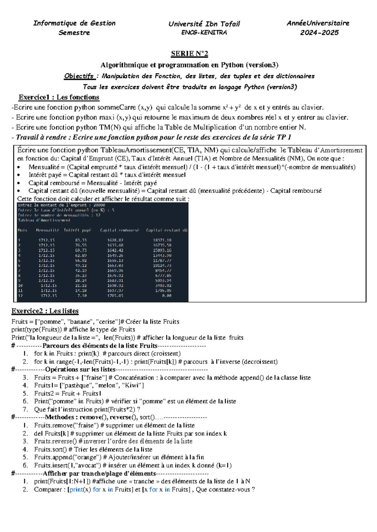 Serie TD N° 2: Algorithmique et Programmation en Python S6 2025 - Studocu