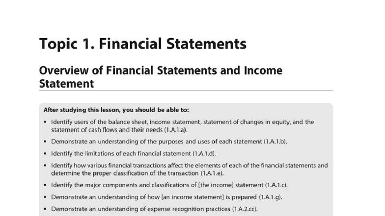 CMA Part 1: Overview of Financial Statements & Income Statement - Studocu