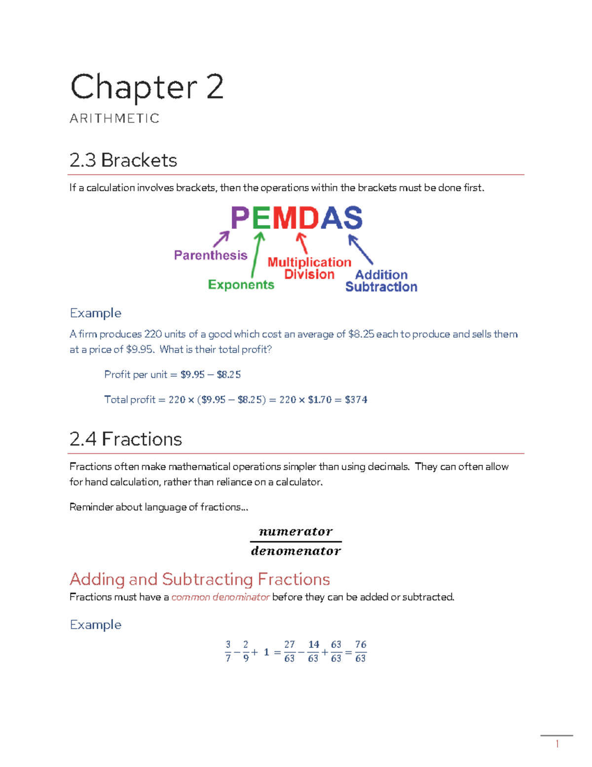 Chapter 2 & 3 Notes - Chapter 2 ARITHMETIC 2 Brackets If a calculation ...