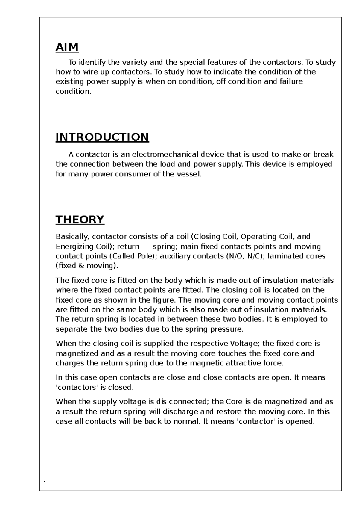 Contactor Wiring and Functionality Study - ENG 101 - Studocu