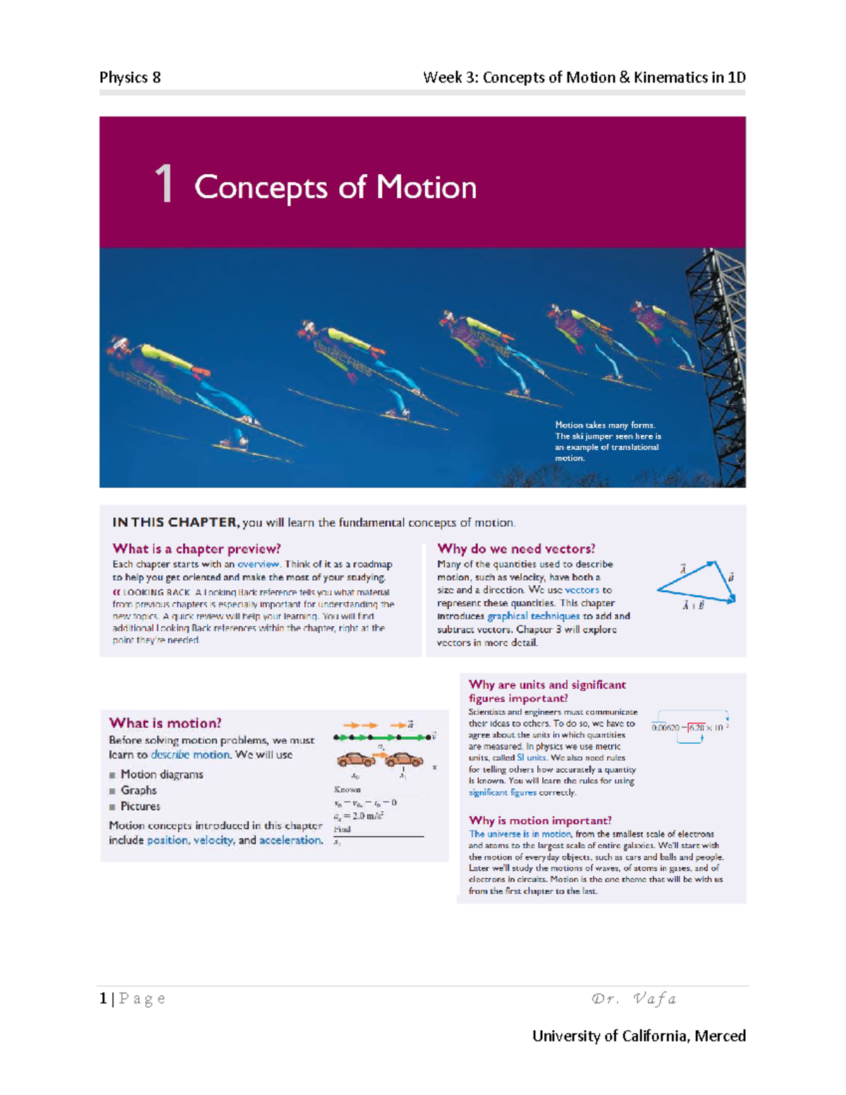 Physics 8 Week 3: Kinematics and Motion Concepts - Dr. Vafa - Studocu